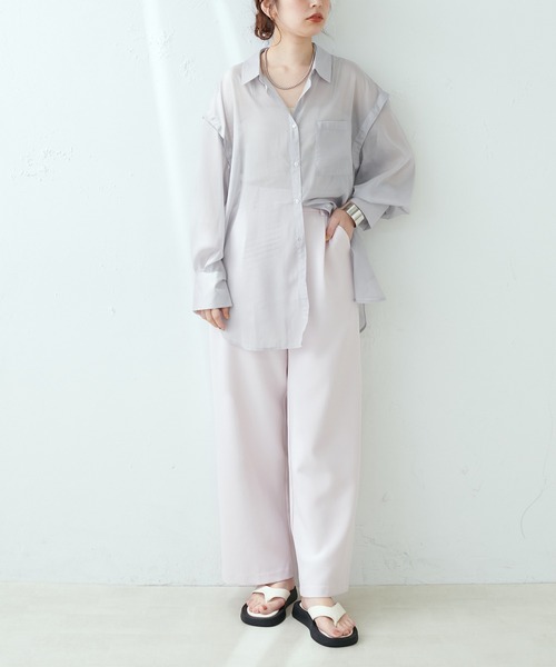 natural couture(ナチュラルクチュール)の「WEB限定カラーあり/今季押さえておきたい肩あき+シアーが旬な一枚 肩あきラメシアーシャツ(シャツ/ブラウス・レディース・グレー/オフホワイト/ピンク/オレンジ/ストライプ/チェック・FREE)」の15枚目の写真