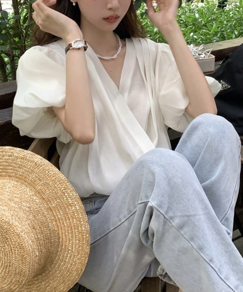 LAC-VERT（ラック・ヴェール）の「Vラップふんわりシフォントップス（シャツ/ブラウス・レディース・アイボリー/ピンク・FREE）」の10枚目の写真