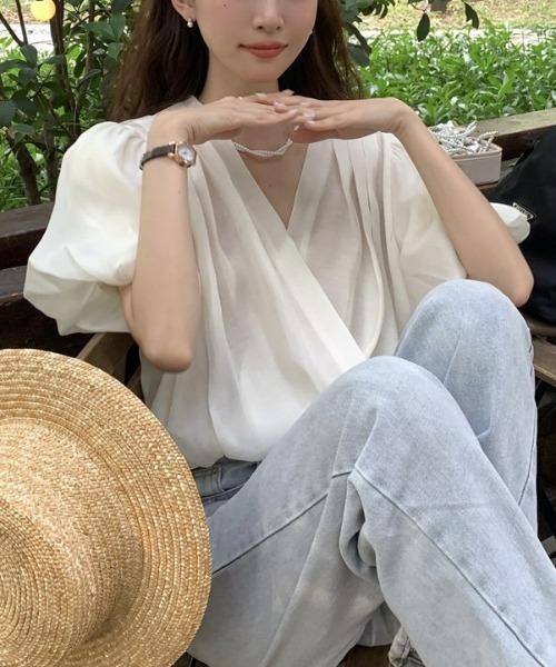 LAC-VERT（ラック・ヴェール）の「Vラップふんわりシフォントップス（シャツ/ブラウス・レディース・アイボリー/ピンク・FREE）」の18枚目の写真