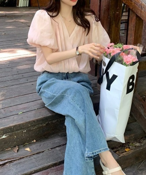 LAC-VERT（ラック・ヴェール）の「Vラップふんわりシフォントップス（シャツ/ブラウス・レディース・アイボリー/ピンク・FREE）」の22枚目の写真