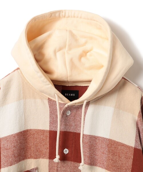BEAMS（ビームス）の「BEAMS / ネルチェック イージーフィット フーディ シャツ（シャツ/ブラウス・メンズ・ブラウン/グレー・S/M/L/XL）」の14枚目の写真