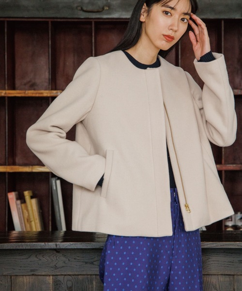 OPAQUE.CLIP（オペークドットクリップ）の「◆【ラネリアウール】ノーカラーコート（ノーカラーコート・レディース・アイボリー/グレー/ブルー・38/36/40/34/42）」の2枚目の写真