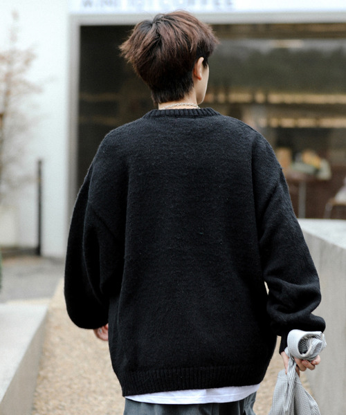 CONVERSE（コンバース）の「【neos -addictive design-】CONVERSE コンバース ビッグシルエット リンガー ボーダー ロゴ 刺繍 シャギー プルオーバー ニット セーター（ニット/セーター・メンズ・ブラック/パープル系/ワインレッド/グリーン/ホワイト/ブルー系・MEDIUM/LARGE/X-LARGE）」の13枚目の写真