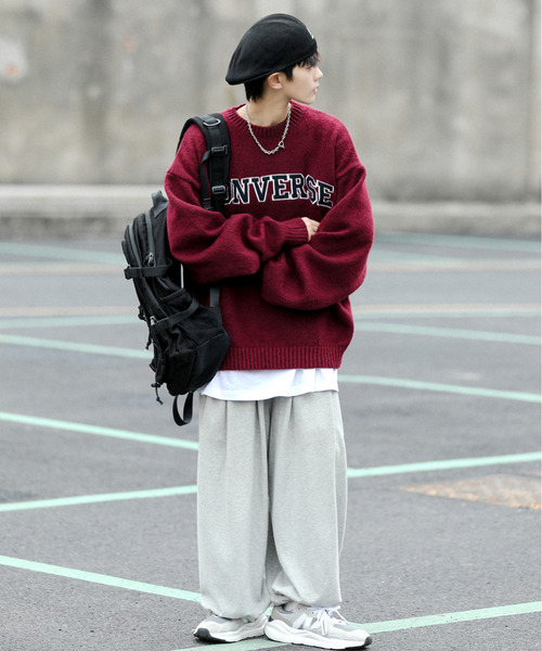 CONVERSE（コンバース）の「【neos -addictive design-】CONVERSE コンバース ビッグシルエット リンガー ボーダー ロゴ 刺繍 シャギー プルオーバー ニット セーター（ニット/セーター・メンズ・ブラック/パープル系/ワインレッド/グリーン/ホワイト/ブルー系・MEDIUM/LARGE/X-LARGE）」の17枚目の写真