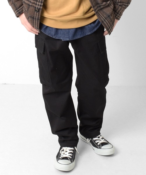 GLAZOS（グラソス）の「[ワイドテーパード]ストレッチツイル・カーゴパンツ（カーゴパンツ・キッズ・ベージュ/カーキ/ブラック・140cm/150cm/160cm/170cm）」の2枚目の写真