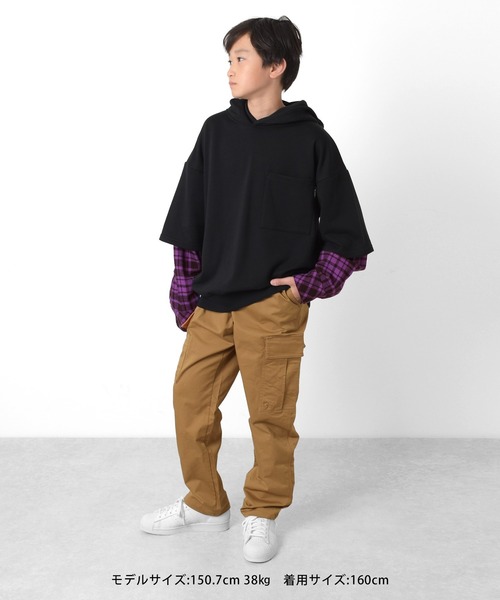 GLAZOS（グラソス）の「[ワイドテーパード]ストレッチツイル・カーゴパンツ（カーゴパンツ・キッズ・ベージュ/カーキ/ブラック・140cm/150cm/160cm/170cm）」の19枚目の写真