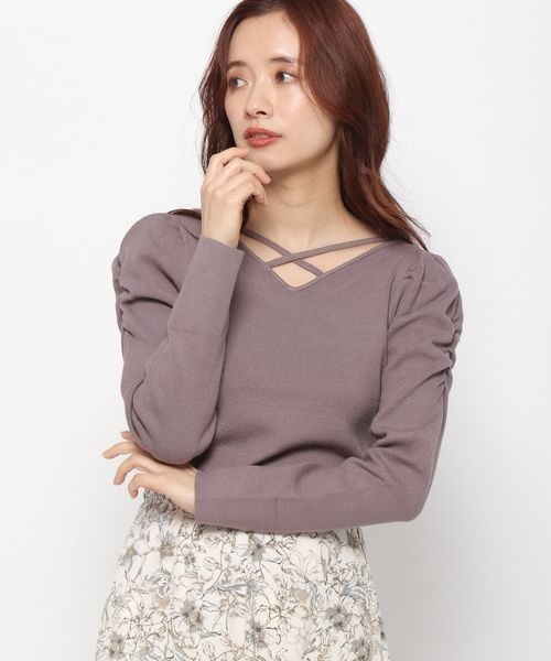 mysty woman(ミスティウーマン)の「【前後2way】ストリング2WAYニット 183875(ニット/セーター・レディース・モカ/ブラック/オフホワイト/ピンク・FREE)」の4枚目の写真