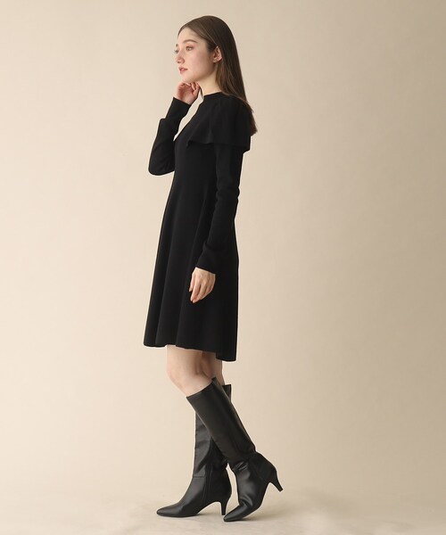 OPAQUE.CLIP（オペークドットクリップ）の「◆ケープデザインニットミニワンピース（ワンピース・レディース・ブラック/グレー・38）」の4枚目の写真