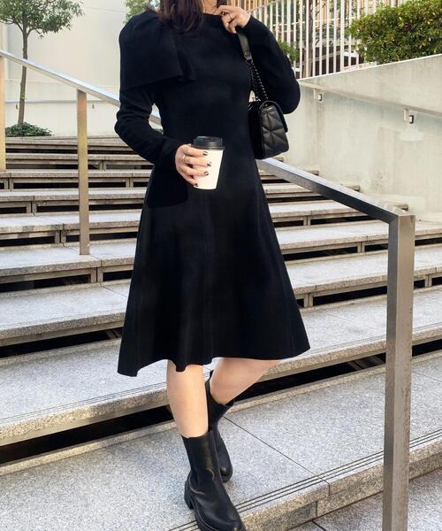 OPAQUE.CLIP（オペークドットクリップ）の「◆ケープデザインニットミニワンピース（ワンピース・レディース・ブラック/グレー・38）」の7枚目の写真