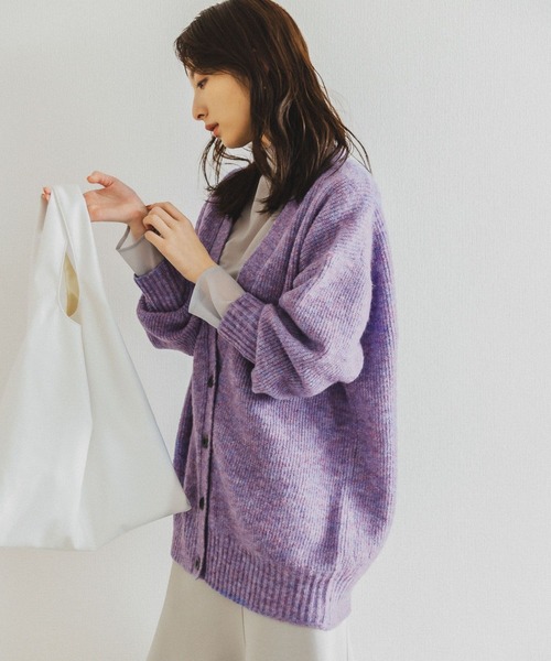 Andemiu（アンデミュウ）の「ミックスユルニットカーディガン184389（カーディガン/ボレロ・レディース・チャコールグレー/ベージュ/パープル・FREE）」の4枚目の写真