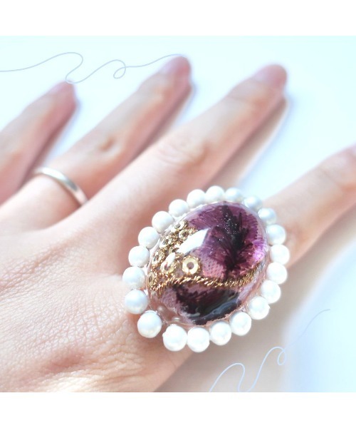 tone(トーン)の「【hazeleyes】オーバルパールリング(Bonbonami ボンボンアミ)(MA)(リング・レディース・オレンジ/パープル/ネイビー/ピンク/ダークグリーン・FREE)」の8枚目の写真
