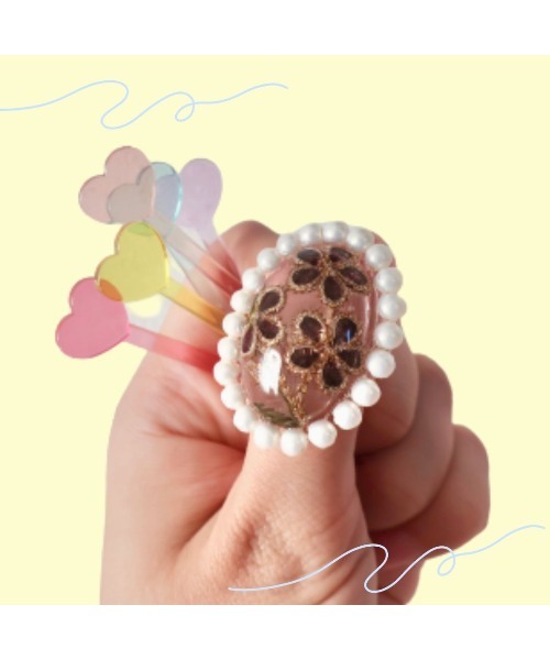 tone(トーン)の「【hazeleyes】オーバルパールリング(Bonbonami ボンボンアミ)(MA)(リング・レディース・オレンジ/パープル/ネイビー/ピンク/ダークグリーン・FREE)」の11枚目の写真