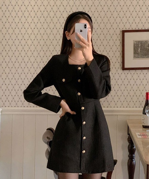 SONA（ソナ）の「SONA ゴールドボタンツイードミニワンピース（ワンピース・レディース・ブラック/ホワイト・FREE）」の21枚目の写真