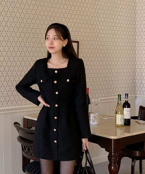 SONA（ソナ）の「SONA ゴールドボタンツイードミニワンピース（ワンピース・レディース・ブラック/ホワイト・FREE）」の6枚目の写真