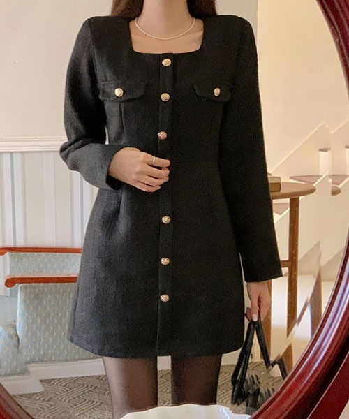 SONA（ソナ）の「SONA ゴールドボタンツイードミニワンピース（ワンピース・レディース・ブラック/ホワイト・FREE）」の10枚目の写真