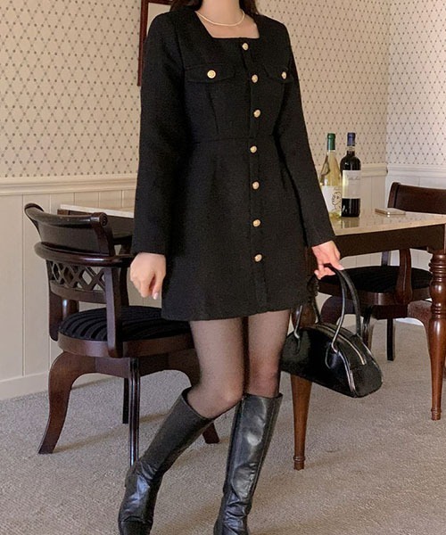 SONA（ソナ）の「SONA ゴールドボタンツイードミニワンピース（ワンピース・レディース・ブラック/ホワイト・FREE）」の12枚目の写真