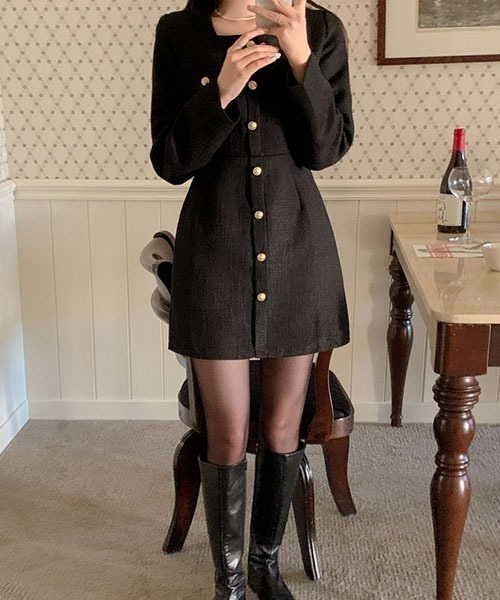 SONA（ソナ）の「SONA ゴールドボタンツイードミニワンピース（ワンピース・レディース・ブラック/ホワイト・FREE）」の9枚目の写真