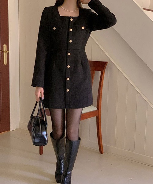 SONA（ソナ）の「SONA ゴールドボタンツイードミニワンピース（ワンピース・レディース・ブラック/ホワイト・FREE）」の18枚目の写真