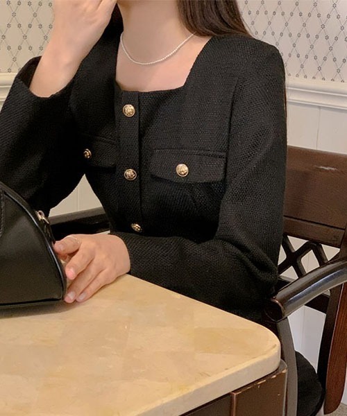 SONA（ソナ）の「SONA ゴールドボタンツイードミニワンピース（ワンピース・レディース・ブラック/ホワイト・FREE）」の4枚目の写真