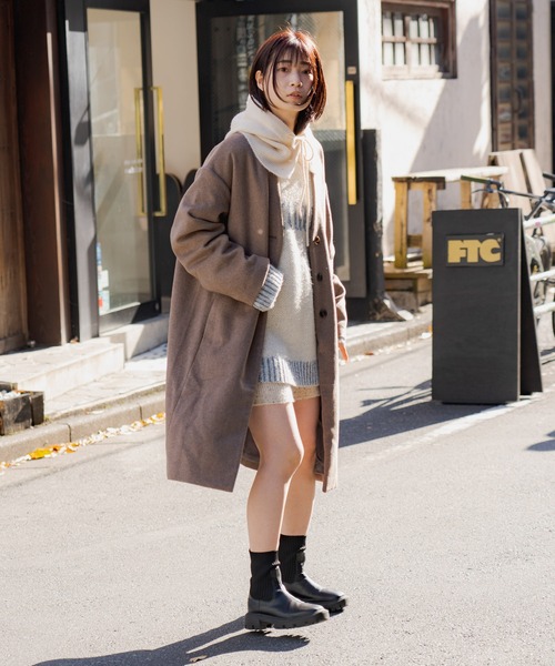 Kastane(カスタネ)の「【SET ITEM】ストールSETロングコート(ノーカラーコート・レディース・モカ・FREE)」の6枚目の写真