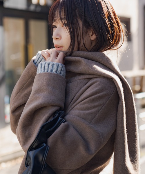 Kastane(カスタネ)の「【SET ITEM】ストールSETロングコート(ノーカラーコート・レディース・モカ・FREE)」の11枚目の写真