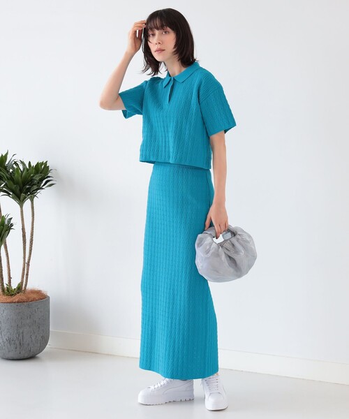 Ray BEAMS（レイビームス）の「Ray BEAMS / ガラアミ クロップド ポロ ニット（ポロシャツ・レディース・ブルー/イエロー・ONE SIZE）」の17枚目の写真