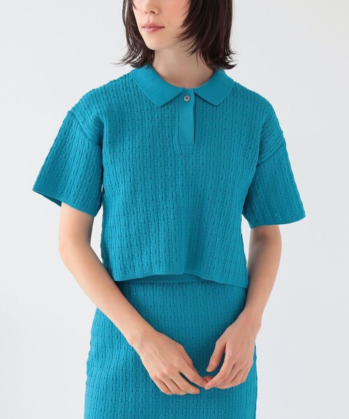 Ray BEAMS（レイビームス）の「Ray BEAMS / ガラアミ クロップド ポロ ニット（ポロシャツ・レディース・ブルー/イエロー・ONE SIZE）」の20枚目の写真