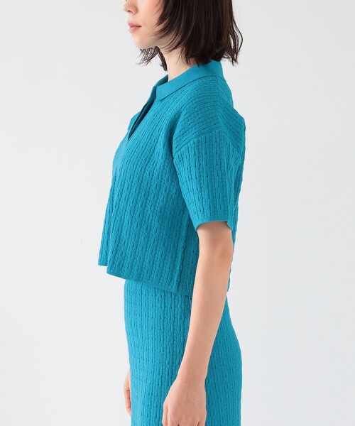 Ray BEAMS（レイビームス）の「Ray BEAMS / ガラアミ クロップド ポロ ニット（ポロシャツ・レディース・ブルー/イエロー・ONE SIZE）」の21枚目の写真