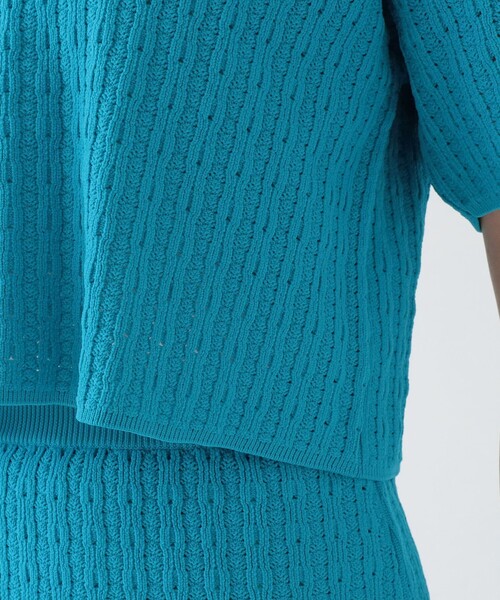 Ray BEAMS（レイビームス）の「Ray BEAMS / ガラアミ クロップド ポロ ニット（ポロシャツ・レディース・ブルー/イエロー・ONE SIZE）」の6枚目の写真