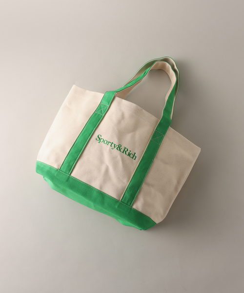 Sporty & Rich クラウンロゴ XL トートバッグ Natural/Verde SPORTY&RICH（スポーティアンドリッチ）の「＜SPORTY&RICH