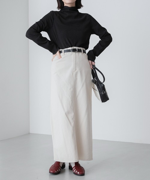 BONLECILL（ボンルシール）の「ハイネック 配色メロー シャーリングプルオーバー/インナー（Tシャツ/カットソー・レディース・ライトブルー/ブラック/オレンジ/ライトグリーン/アイボリー/ネイビー/ピンク/モカ/ブルー/イエロー・FREE）」の12枚目の写真