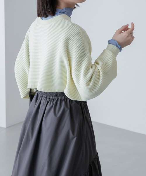 BONLECILL（ボンルシール）の「ハイネック 配色メロー シャーリングプルオーバー/インナー（Tシャツ/カットソー・レディース・ライトブルー/ブラック/オレンジ/ライトグリーン/アイボリー/ネイビー/ピンク/モカ/ブルー/イエロー・FREE）」の20枚目の写真