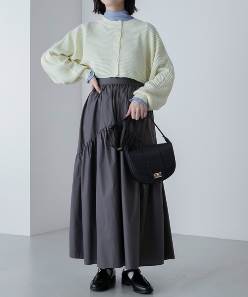 BONLECILL（ボンルシール）の「ハイネック 配色メロー シャーリングプルオーバー/インナー（Tシャツ/カットソー・レディース・ライトブルー/ブラック/オレンジ/ライトグリーン/アイボリー/ネイビー/ピンク/モカ/ブルー/イエロー・FREE）」の13枚目の写真