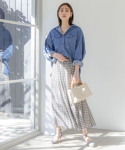 GLOBAL WORK(グローバルワーク)の「GOODデニム羽織りシャツ/172436(シャツ/ブラウス・レディース・ネイビー/ブルー・FREE)」の5枚目の写真