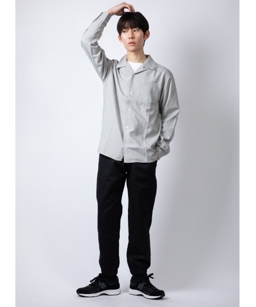 Beno（ビーノ）の「ポリトロ　オープンカラー L/Sシャツ（シャツ/ブラウス・メンズ・ベージュ/ブラック/ブルー/ライトグレー/チャコールグレー・M/L）」の15枚目の写真