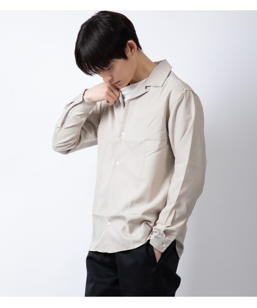 Beno（ビーノ）の「ポリトロ　オープンカラー L/Sシャツ（シャツ/ブラウス・メンズ・ベージュ/ブラック/ブルー/ライトグレー/チャコールグレー・M/L）」の12枚目の写真