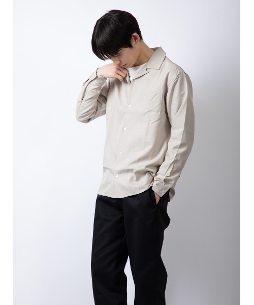 Beno（ビーノ）の「ポリトロ　オープンカラー L/Sシャツ（シャツ/ブラウス・メンズ・ベージュ/ブラック/ブルー/ライトグレー/チャコールグレー・M/L）」の10枚目の写真