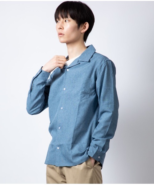 Beno（ビーノ）の「ポリトロ　オープンカラー L/Sシャツ（シャツ/ブラウス・メンズ・ベージュ/ブラック/ブルー/ライトグレー/チャコールグレー・M/L）」の21枚目の写真
