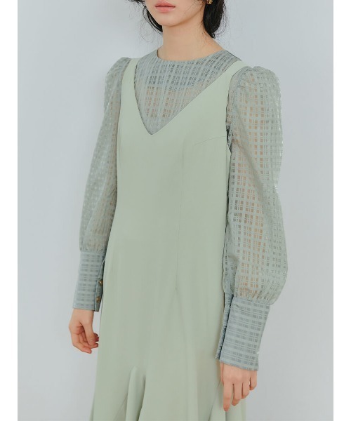 Ayla(アイラ)の「cross check sheer blouse(シャツ/ブラウス・レディース・ブラック/ライトグリーン/アイボリー・FREE)」の3枚目の写真
