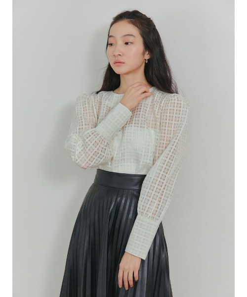 Ayla(アイラ)の「cross check sheer blouse(シャツ/ブラウス・レディース・ブラック/ライトグリーン/アイボリー・FREE)」の2枚目の写真