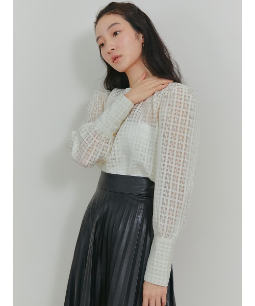Ayla(アイラ)の「cross check sheer blouse(シャツ/ブラウス・レディース・ブラック/ライトグリーン/アイボリー・FREE)」の4枚目の写真