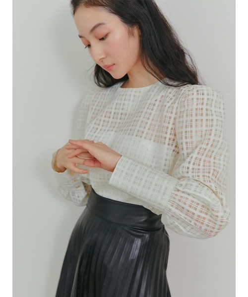 Ayla(アイラ)の「cross check sheer blouse(シャツ/ブラウス・レディース・ブラック/ライトグリーン/アイボリー・FREE)」の5枚目の写真