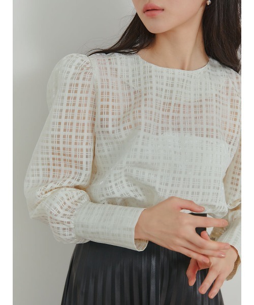 Ayla(アイラ)の「cross check sheer blouse(シャツ/ブラウス・レディース・ブラック/ライトグリーン/アイボリー・FREE)」の6枚目の写真