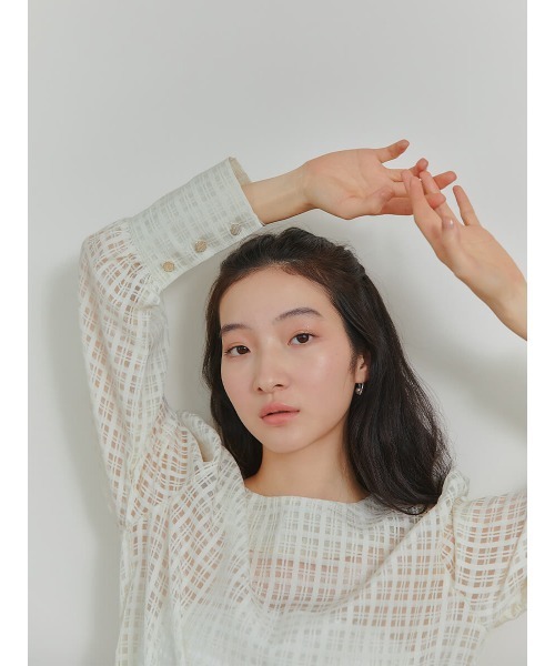 Ayla(アイラ)の「cross check sheer blouse(シャツ/ブラウス・レディース・ブラック/ライトグリーン/アイボリー・FREE)」の7枚目の写真