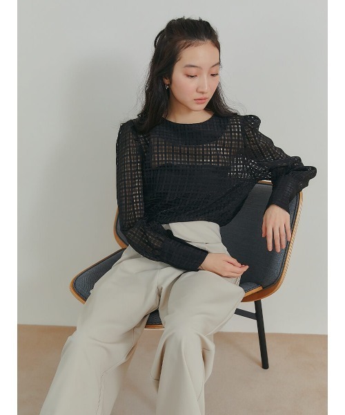 Ayla(アイラ)の「cross check sheer blouse(シャツ/ブラウス・レディース・ブラック/ライトグリーン/アイボリー・FREE)」の21枚目の写真