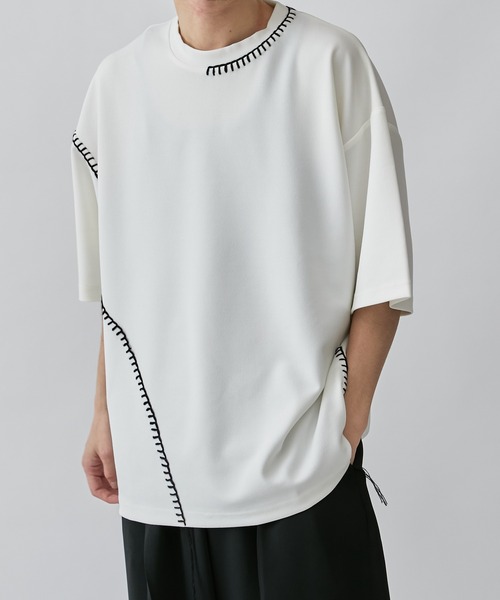 Lui's（ルイス）の「カットジョーゼットブランケットステッチTEE
