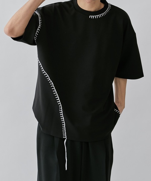 Lui's（ルイス）の「カットジョーゼットブランケットステッチTEE