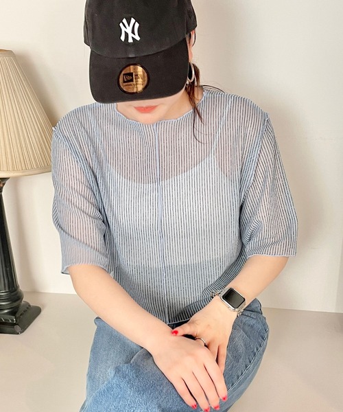 LOWRYS FARM（ローリーズファーム）の「シアーラッセルショート６Ｓ　905559（Tシャツ/カットソー・レディース・アイボリー/ブルー/グレー/イエロー/グレー系その他・FREE）」の4枚目の写真