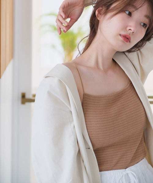 Kastane（カスタネ）の「カップ付きジャガードキャミ（キャミソール・レディース・ブルー/アイボリー/ブラウン・FREE）」の3枚目の写真