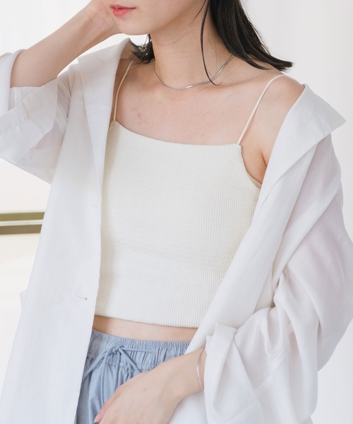 Kastane（カスタネ）の「カップ付きジャガードキャミ（キャミソール・レディース・ブルー/アイボリー/ブラウン・FREE）」の2枚目の写真